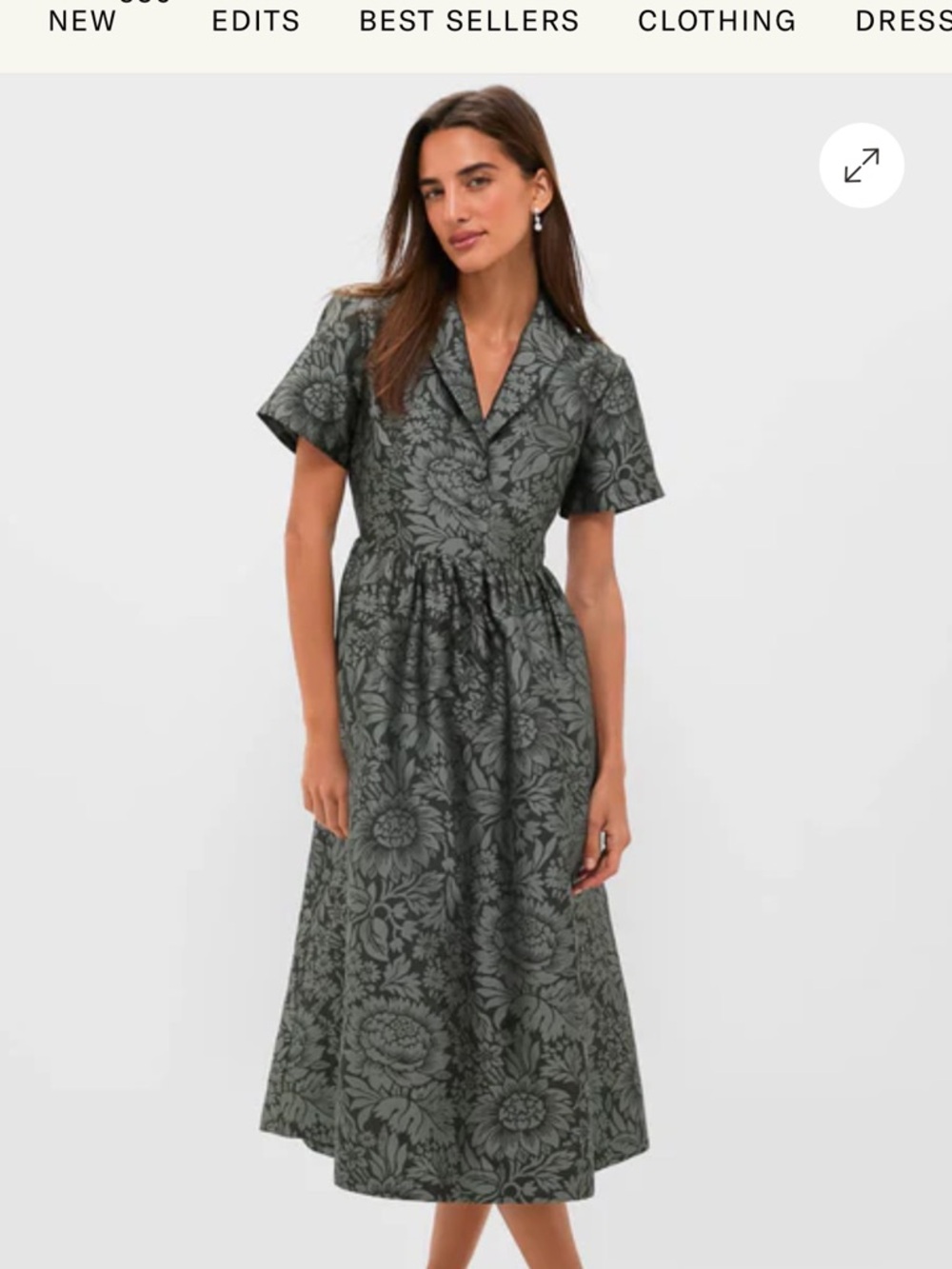 Tuckernuck Olive Green Floral Jacquard Midi Dress
